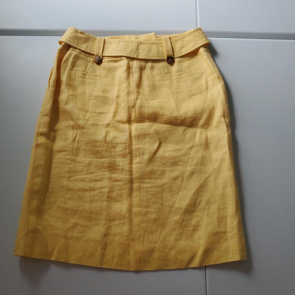 Talbots Skirt Womens 6 Butter Yellow Linen Pencil Knee Length Office Preppy Belt - Picture 2 of 11
